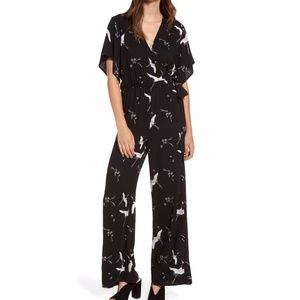 Leith Kimono Wrap Jumpsuit with Crane Birds